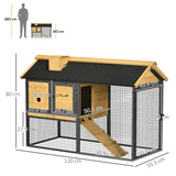 PawHut Two-Tier Outdoor Rabbit Hutch with Run, Removable Tray & Asphalt Roof – Wood and Steel Bunny Cage