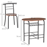 HOMCOM 2-Seater Bar Table and Stool Set with Bottle Storage Shelf – Compact Breakfast Bar, Wood Tone