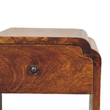 Artisan Furniture Solid Wood Newton Mini Chestnut Nightstand with Drawer & Open Shelf – Scalloped Bedside