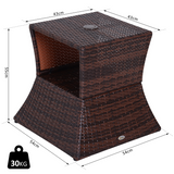 Outsunny PE Rattan Tea Coffee Table with Parasol Hole and Storage Shelf – Metal Frame Garden Table, Mixed Grey