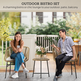 Outsunny 3-Piece Rattan Bistro Set with Cushions & Tempered Glass Table – Small Balcony Garden Furniture