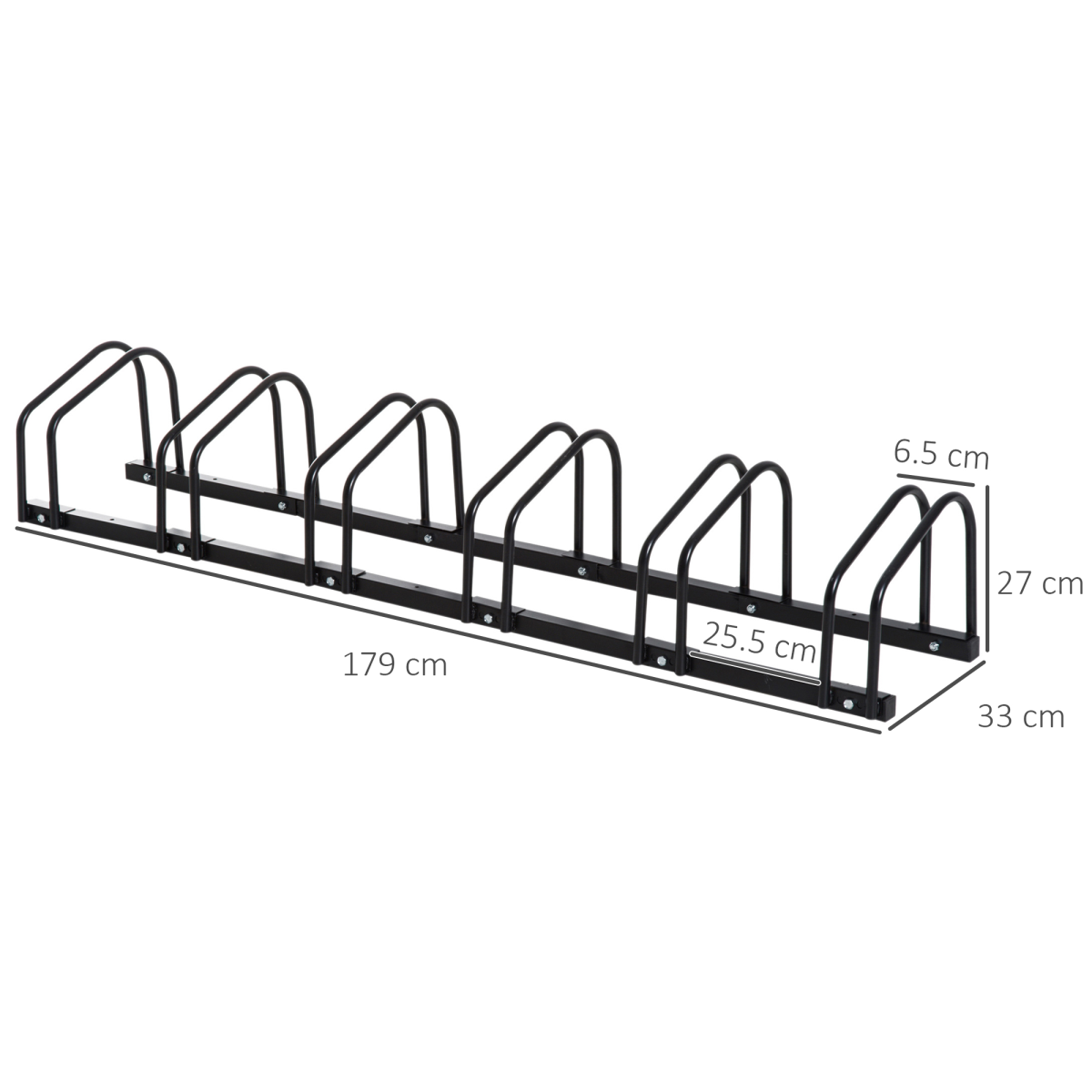 HOMCOM 6 Bike Parking Rack, Galvanised Steel Floor or Wall Mount Stand – Detachable Bicycle Storage, Black