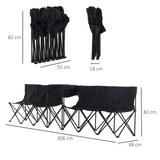 Outsunny 6-Seat Folding Camping Bench with Middle Cooler Bag & Carry Bag – Portable Outdoor Seating, Black