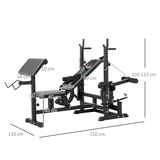 HOMCOM Multi-Exercise Weight Bench with Barbell Rack, Preacher Curl, Leg Extension & Resistance Bands
