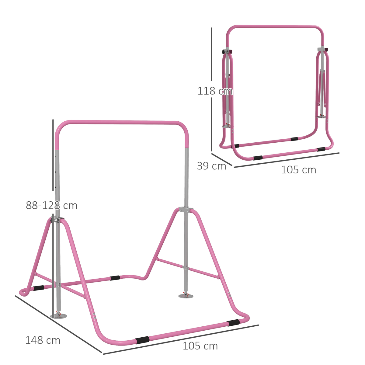 HOMCOM Kids Gymnastic Bar with Adjustable Height, Foldable Steel Training Bar for Indoor & Outdoor – Pink