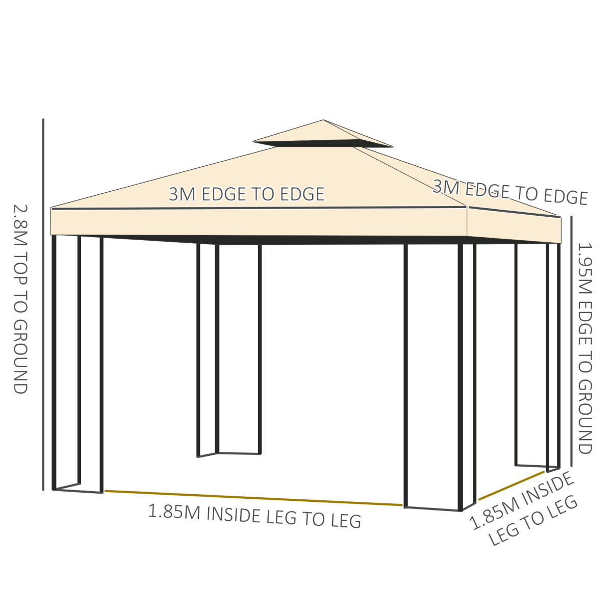 Outsunny 3x3m Double Tier Gazebo with Mesh Sidewalls & Steel Frame – Garden Party Netting Shelter, Beige