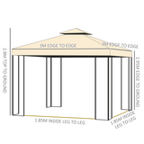 Outsunny 3x3m Double Tier Gazebo with Mesh Sidewalls & Steel Frame – Garden Party Netting Shelter, Beige