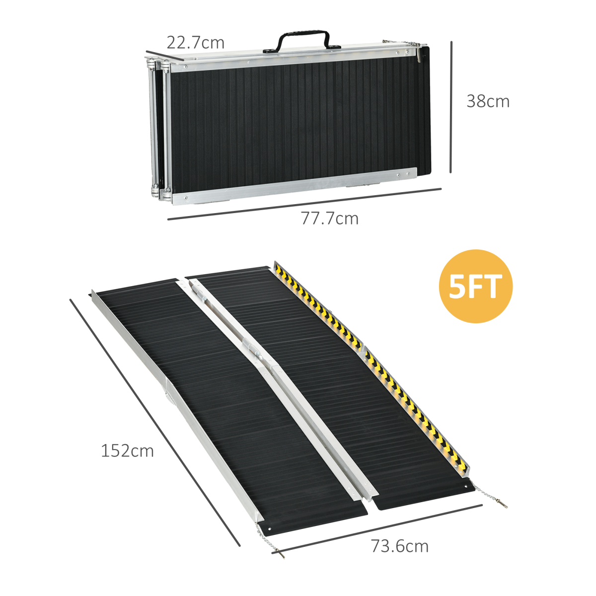HOMCOM Folding Aluminium Wheelchair Ramp 152 x 73cm with Anti-Slip Surface – 272kg Capacity Mobility Ramp