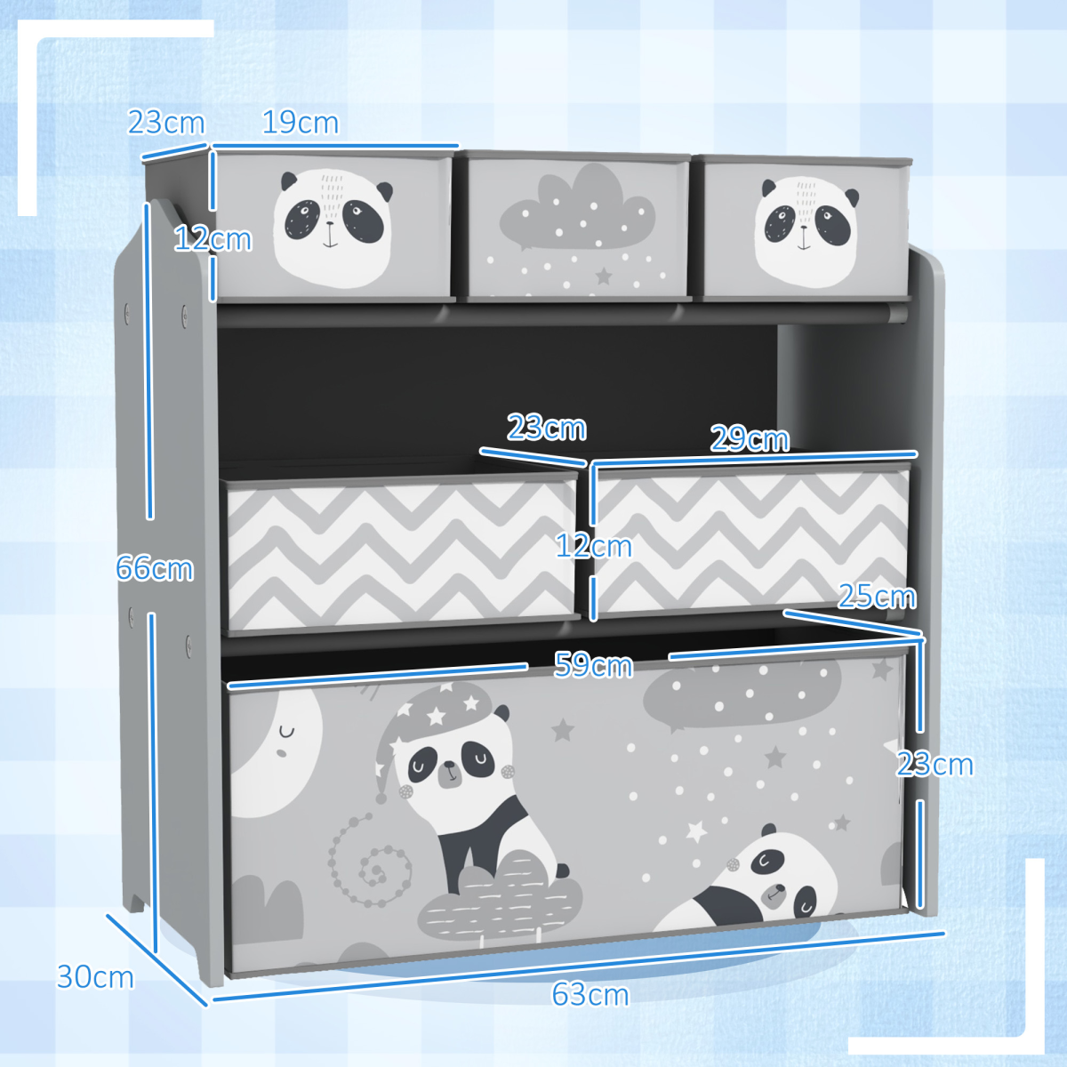 ZONEKIZ Kids Storage Unit with 6 Boxes – Toy Storage Organiser for Ages 3-8, Grey