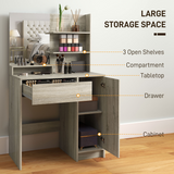 HOMCOM Dressing Table with Mirror, Padded Stool, Drawer & Cupboard – Makeup Vanity Storage