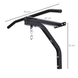 HOMCOM Wall Mounted Punch Bag Bracket with Pull Up Bar & Swivel Chain, 130kg – Steel Boxing Hanger, Black