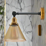 LEDSone Vintage Industrial Amber Glass Wall Light with Copper-Plated Base – Adjustable Bedside Wall Lamp, E27