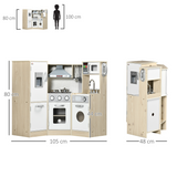 HOMCOM Corner Kids Kitchen with Sound & Light, Phone, Microwave, Oven & Range Hood – Wooden Role Play Set