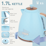 Kettle and 4-Slice Toaster Set with 1.7L Fast Boil Kettle & 7 Browning Levels – Honeycomb Design, Light Blue