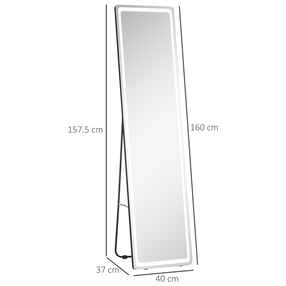 Full Length LED Floor Mirror 160 x 40cm with Remote, Dimmable 3 Colour Light – Freestanding or Wall Mounted