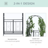 Outsunny Metal Garden Arch with Double Gate – Climbing Plant Arbour with Reinforced Frame, Dark Grey
