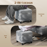 HOMCOM Small Square Ottoman Footstool with Padded Seat & Side Pocket – Footrest, Extra Seating, Light Grey