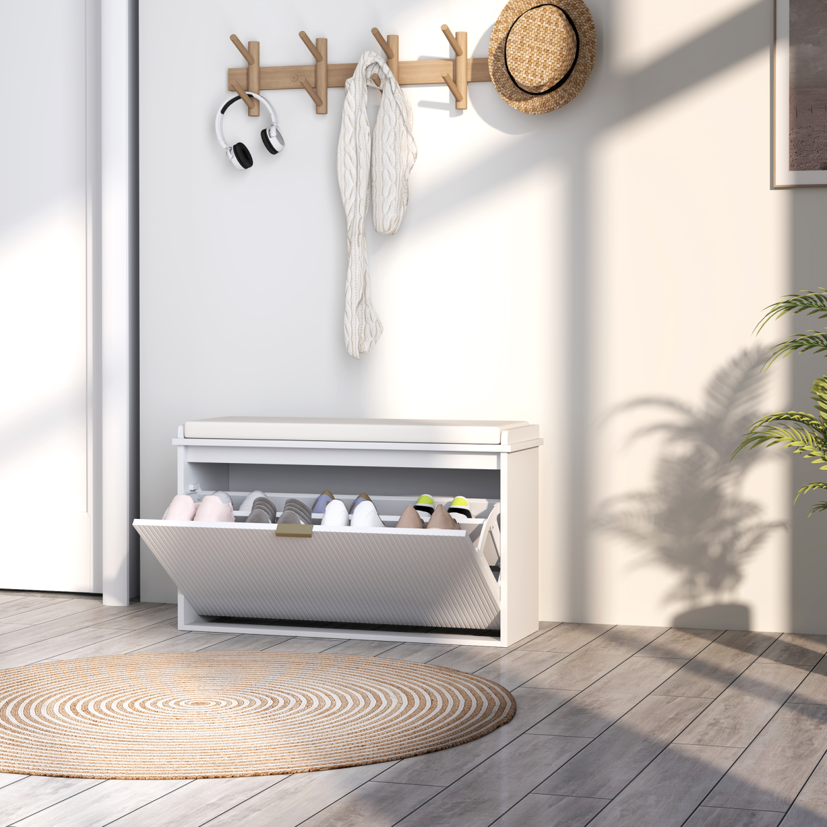 Hallway Shoe Storage Bench Cabinet with Enclosed Storage & Seat – Entryway Bench, 120kg Capacity
