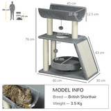 Cat Tree Tower for Indoor Cats with Scratching Posts, Padded Bed and Toy Ball – Light Grey