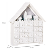 HOMCOM 24-Drawer Wooden Christmas Advent Calendar with LED Lights – Light-Up Countdown, White