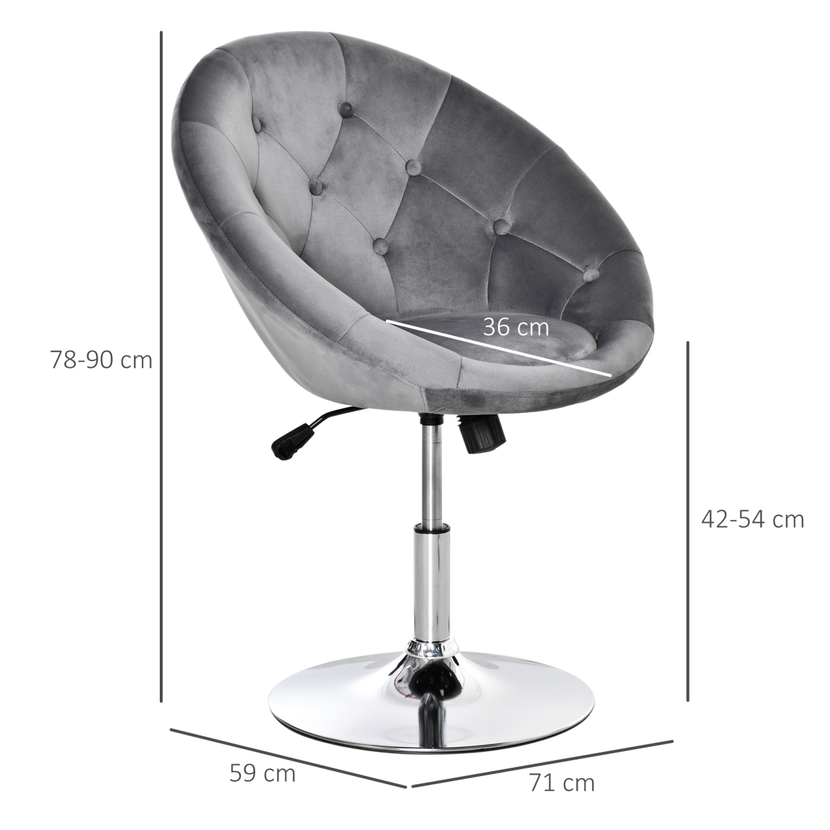 Retro Swivel Tub Bar Stool with Adjustable Height, Chrome Base & Footrest – Armless Counter Seat, Grey