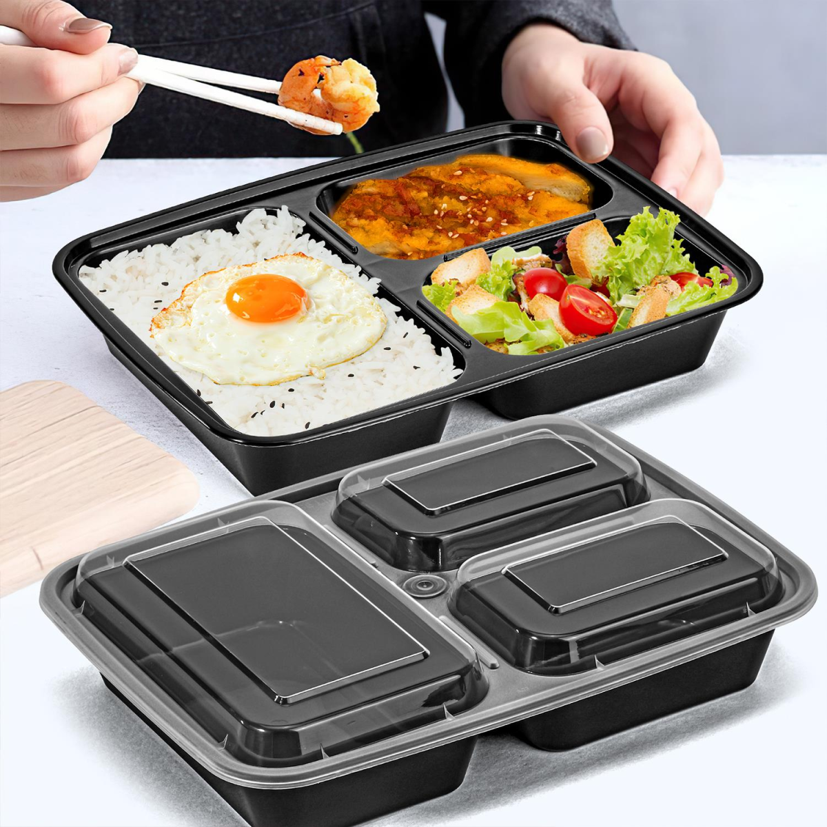 VINSANI 3-Compartment Meal Prep Containers with Airtight Lids – 2 x 10 Pack, 20 Total