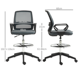 Vinsetto Draughtsman Chair Tall Office Chair with Adjustable Height and Footrest – Mesh Back, Grey