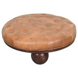 Artisan Furniture Solid Wood Sfera Coffee Table, Brown Leather Tufted Top & Ball Feet – California Walnut
