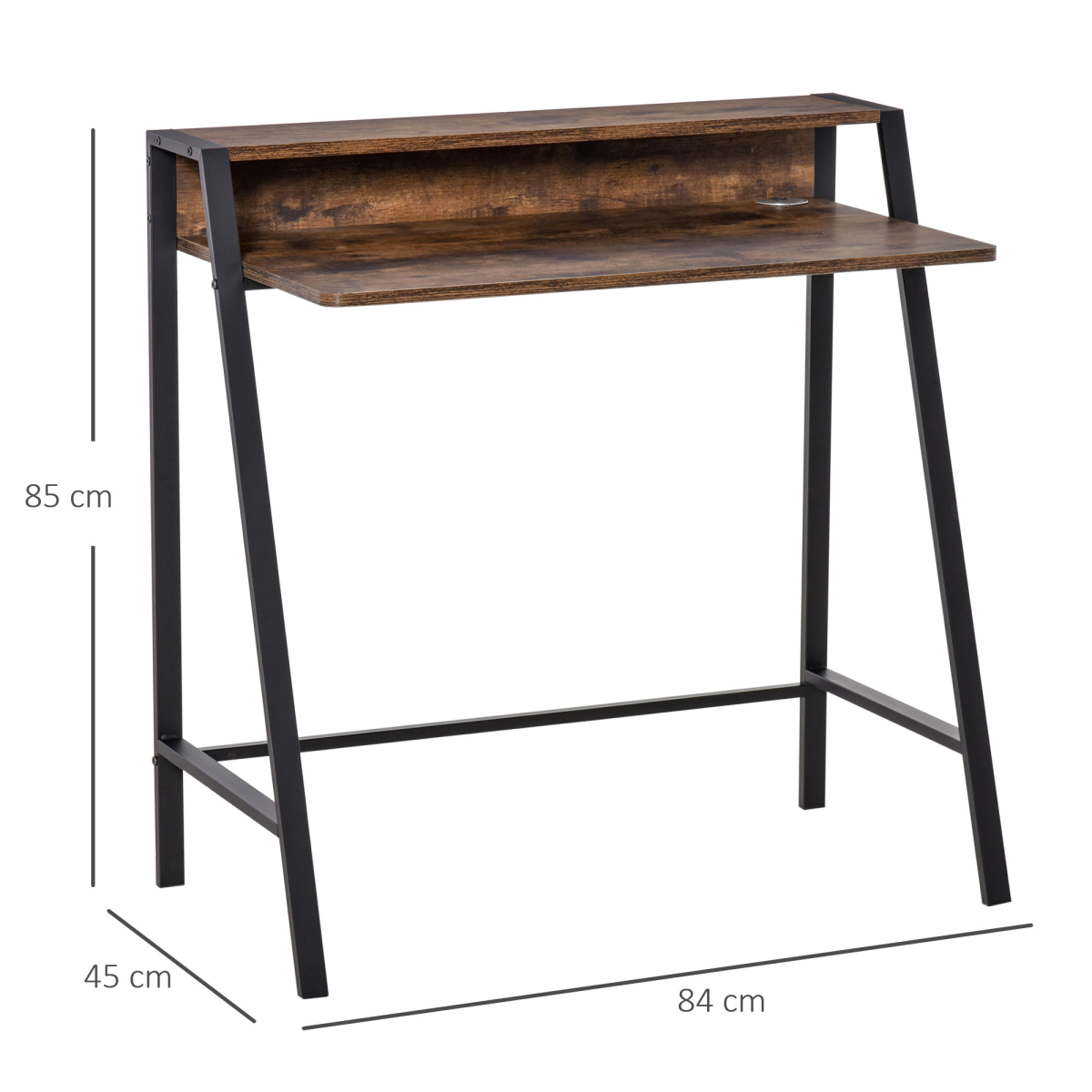 HOMCOM Office PC Workstation with Two-Tier Worktop and Storage Shelf – Metal Frame Desk, Rustic Brown