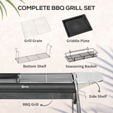Outsunny Charcoal BBQ Grill with Griddle Plate, Side Basket & Shelves – Portable Camping Barbecue, Black