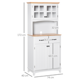 HOMCOM Kitchen Cupboard with Framed Glass Doors, 2 Drawers & Microwave Counter – Coastal Style, White
