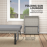 Outsunny Folding Rattan Sun Lounger with 6-Level Adjustable Back & 8cm Cushion – Garden Poolside Recliner, Grey