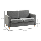 HOMCOM Linen 2 Seater Loveseat Sofa with Padded Armrests – Compact Sofa for Flats & Small Rooms, Grey