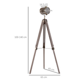 HOMCOM Industrial Tripod Searchlight Floor Lamp with Adjustable Height & Tilting Head – Wood & Bronze