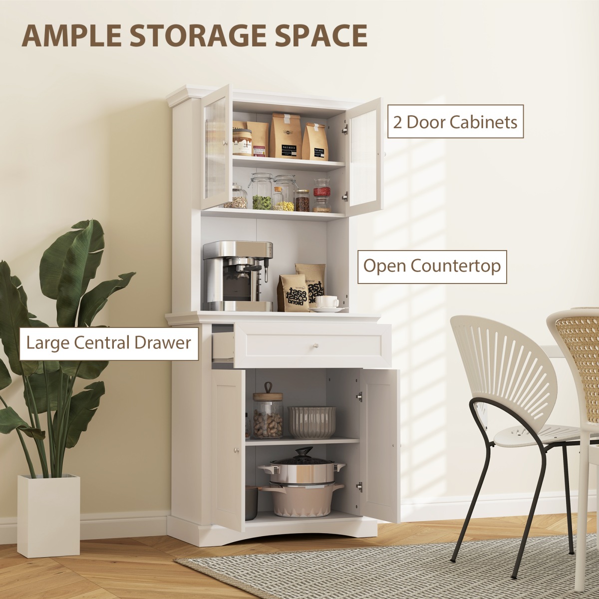 HOMCOM Kitchen Cupboard Storage Cabinet with Drawer, Doors & Adjustable Shelves – White