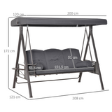 Outsunny Heavy Duty Steel 3 Seater Garden Swing Chair with Canopy & Cushions – Patio Furniture