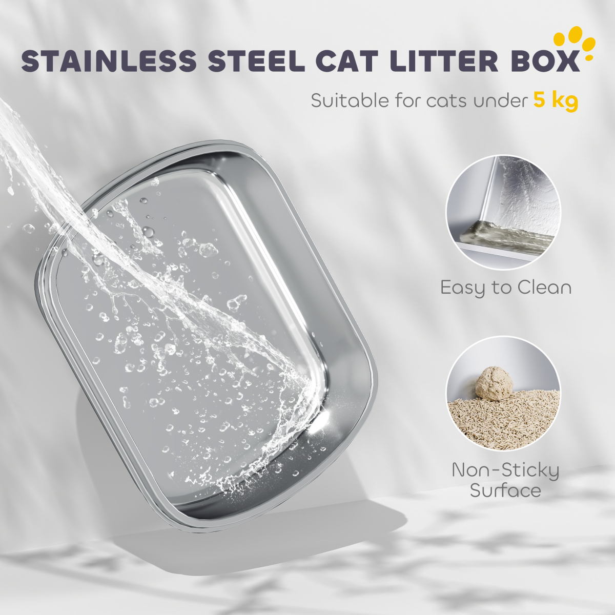 PawHut Enclosed Stainless Steel Cat Litter Box with Scoop, Front Entry & Top Exit – Scratch-Proof Litter Tray for Cats up to 5kg, White