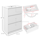 kleankin 600mm Bathroom Vanity Unit with Basin & 2 Drawers – Compact Cloakroom Storage, Gloss White
