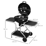 Outsunny Garden Charcoal Barbecue Trolley Grill with Wheels, Side Trays & Storage Rack – Black