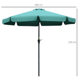 Outsunny 2.66m Scalloped Garden Patio Umbrella with Crank Handle & Push-Button Tilt – 4–6 Seater, Green