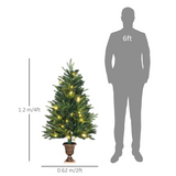 HOMCOM 4ft Pre-Lit Entrance Christmas Tree with 80 LEDs & Vase Base – Festive Porch Decoration