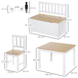 HOMCOM 4-Piece Kids Wooden Table & Chair Set with Storage Bench – Play Furniture for Ages 3+