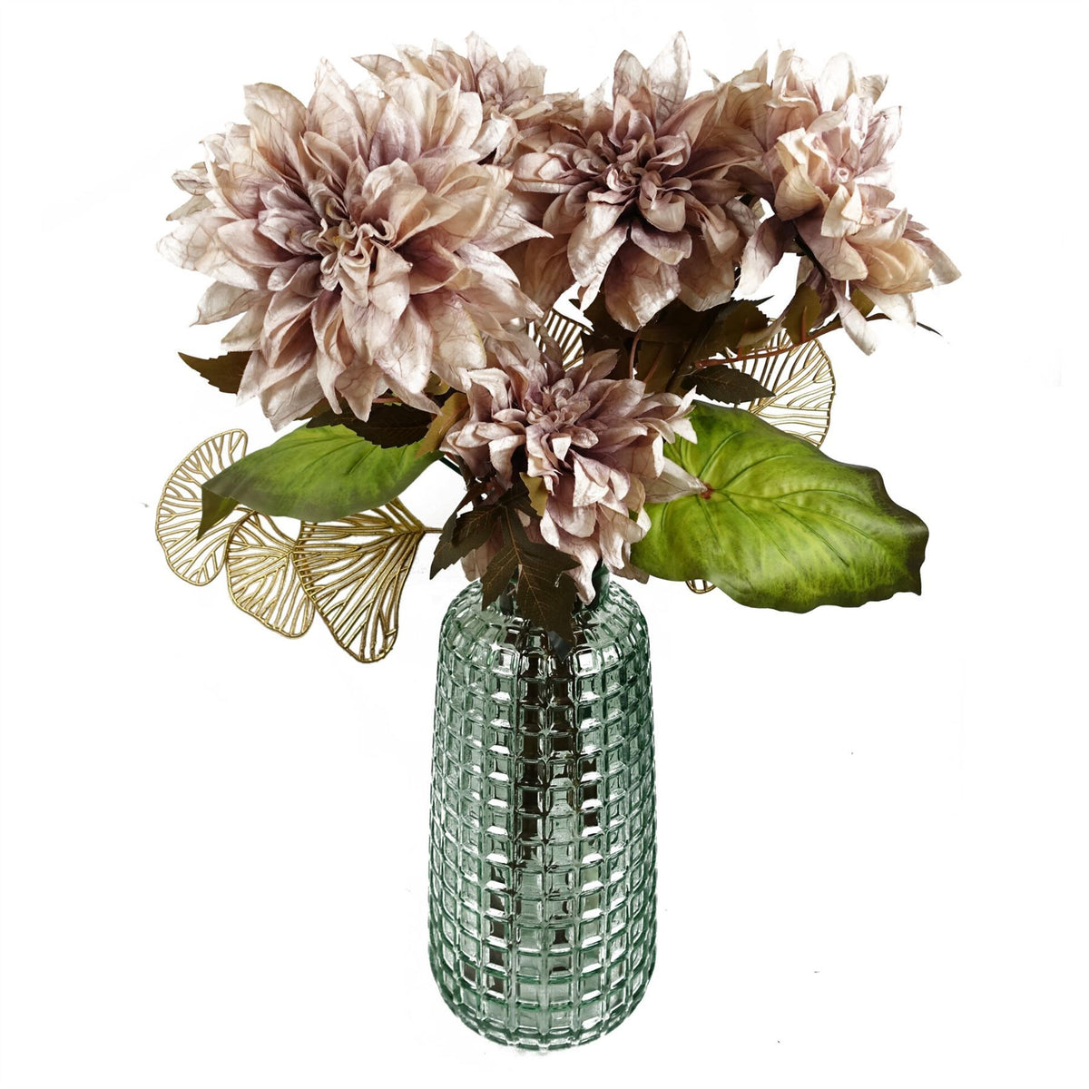 Leaf 55cm Artificial Dahlia Flower Stem with Silk Flowers and Wired Stem – Dusty Pink