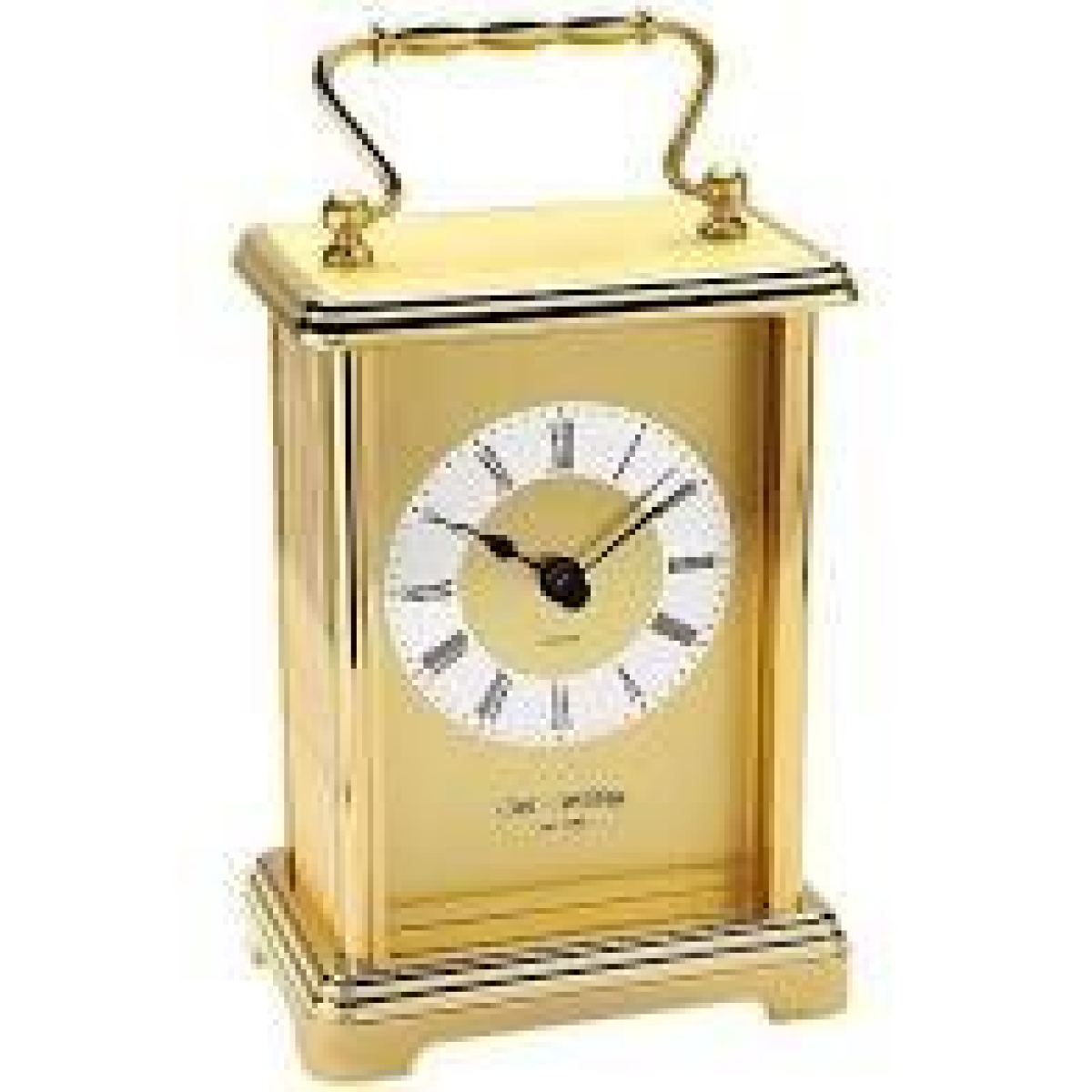 Wm.Widdop Carriage Clock with Two-Tone Gilt Dial, Roman Numerals & Quartz Movement – Gold Finish Mantel Clock