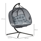 Outsunny Double Hanging Egg Chair with Stand, 2-Seater Swing Hammock & Cushion – Garden Patio Lounger, Grey