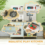 AIYAPLAY Play Kitchen with Light & Sound Stove, Microwave, Oven & Sink – Kids Kitchen Playset, Blue and White