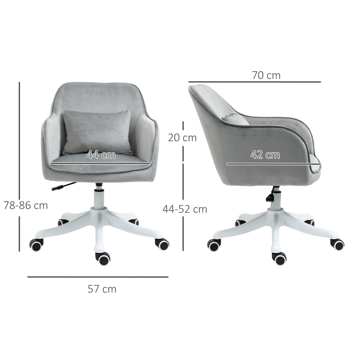Vinsetto Tub Office Chair with Rechargeable Massage Lumbar Pillow – Velvet-Feel Swivel Desk Chair