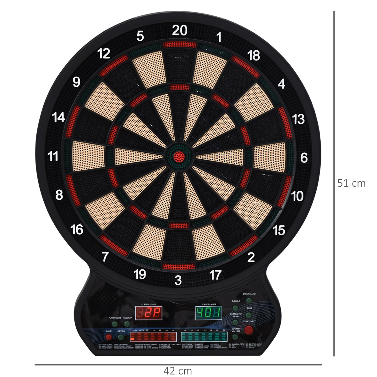 HOMCOM Electronic Dartboard with LED Digital Scoring, 27 Games & 12 Soft Darts – Ready-to-Play, Up to 8 Players