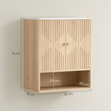 HOMCOM Bathroom Wall Cabinet with Adjustable Shelf and Open Shelf – Wall-Mounted Storage, Oak