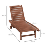 Outsunny Wooden Sun Lounger with 3-Position Adjustable Back & Pull-Out Table – Fir Wood, Wheels, Red Brown